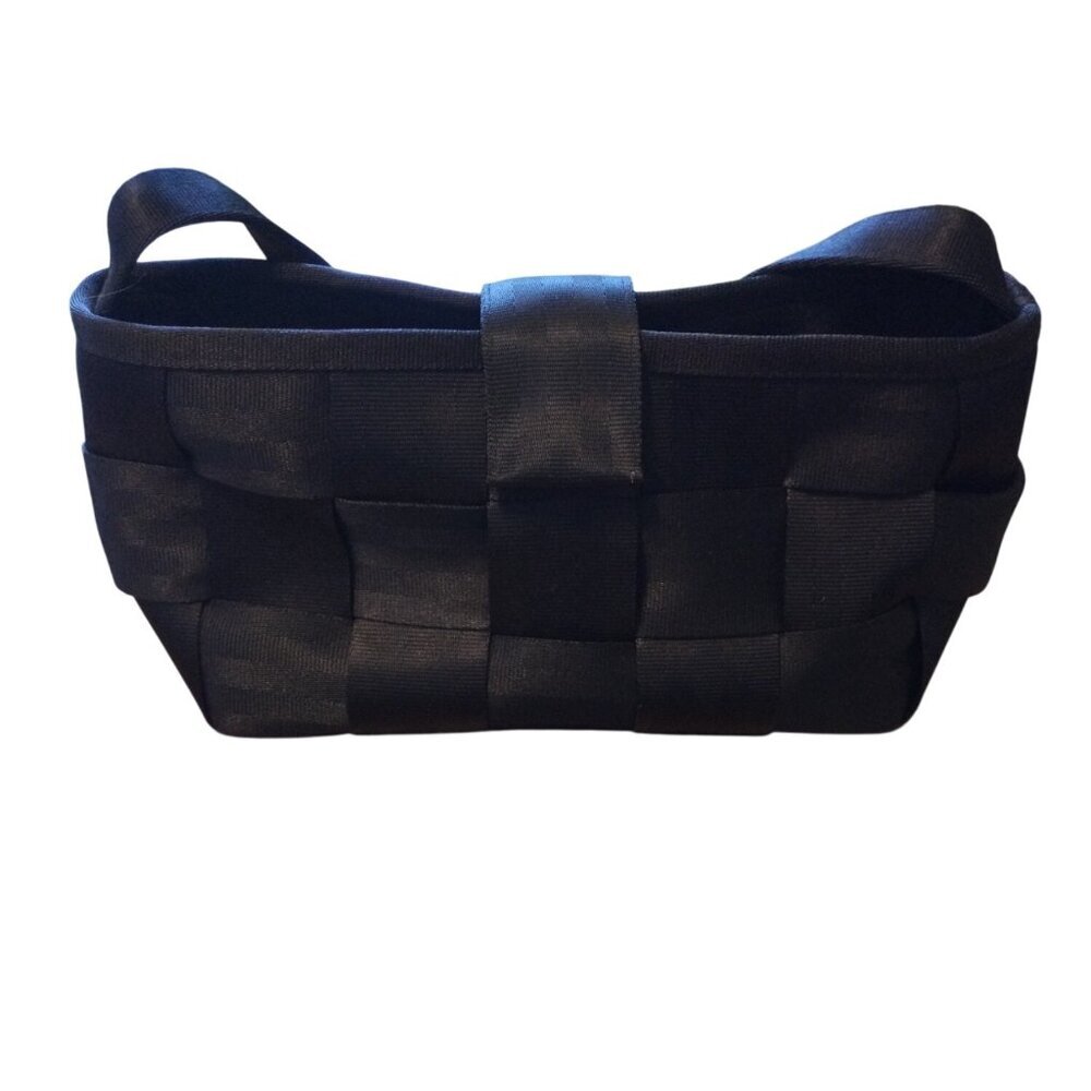 Black Woven Seatbelt Bag Zipper Closure Shoulder Bagget Purse